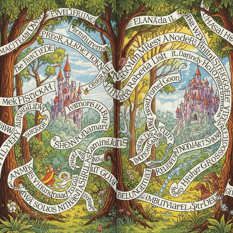 Colorful Enchanted Storybook with Jumbled-up Words Colorful Enchanted Storybook with Jumbled-up Words