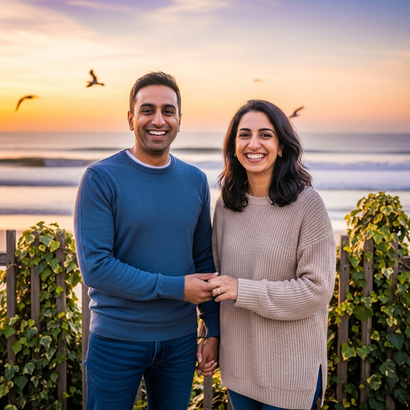 Diverse Couple Embracing on Sunset Beach Diverse Couple Embracing on Sunset Beach