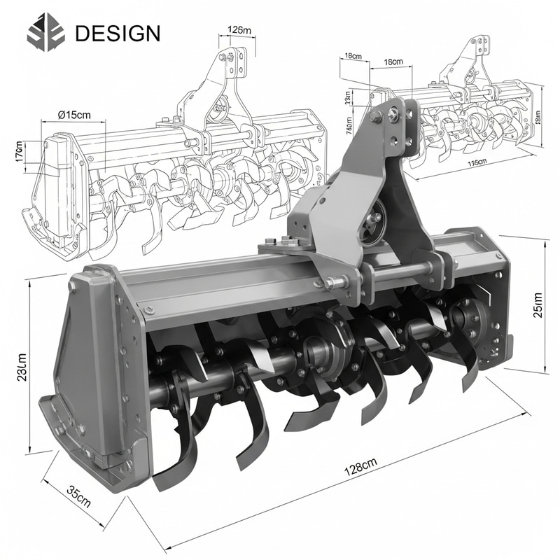 Rotary Tiller Blade Industrial Design - Detailed Metal Blade