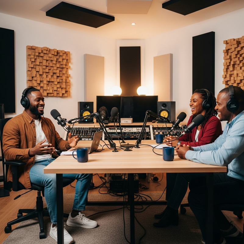 Podcast Studio: Hosted by African-American Man & Guests