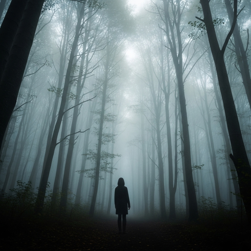 Mysterious Figure in Misty Forest | Serene Nature Portrait Mysterious Figure in Misty Forest | Serene Nature Portrait