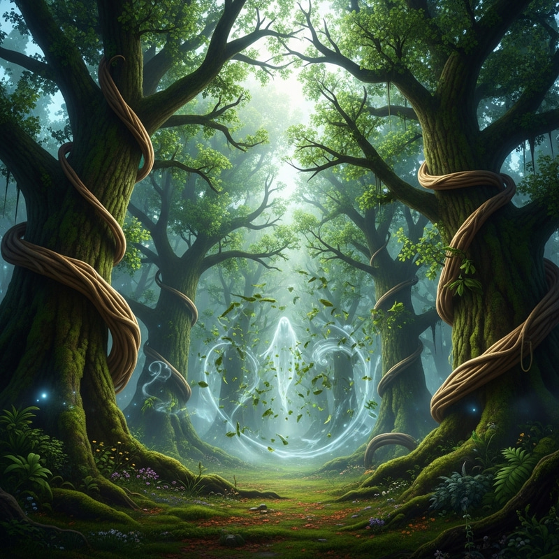 Enchanted Ancient Trees with Ethereal Ghost Enchanted Ancient Trees with Ethereal Ghost