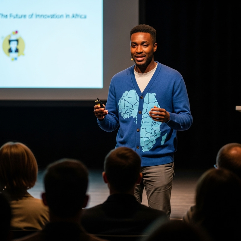 African Man Giving Educational Lecture in Casual Attire African Man Giving Educational Lecture in Casual Attire