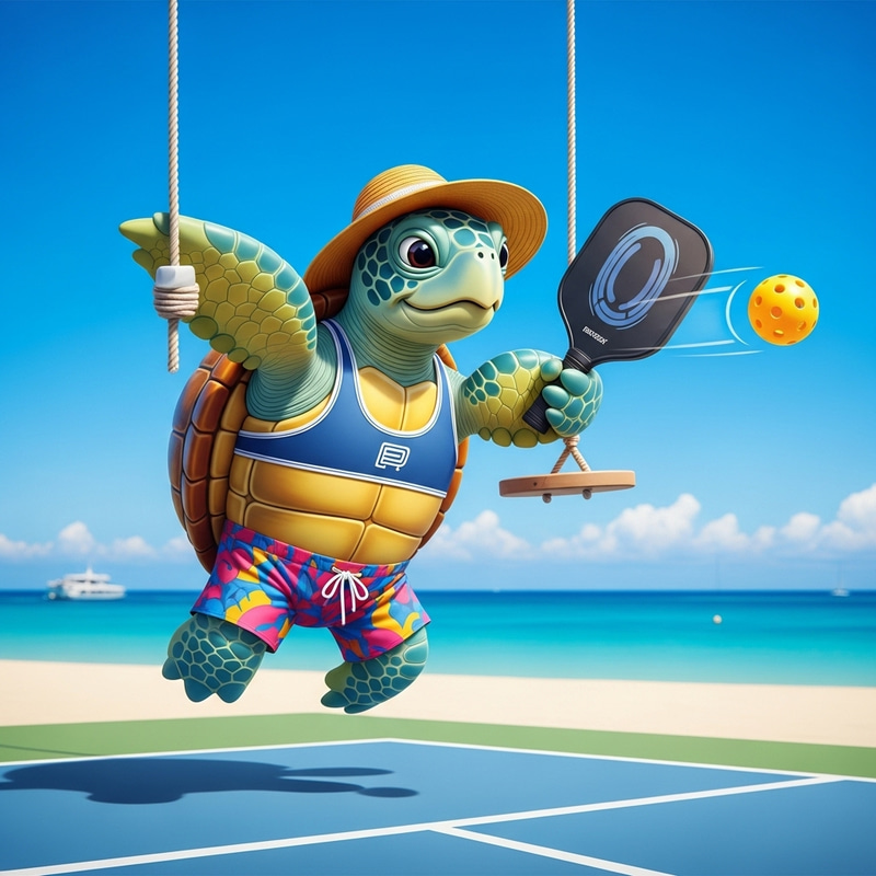 Playful Sea Turtle with Pickelball Paddle - Vibrant Wildlife Art