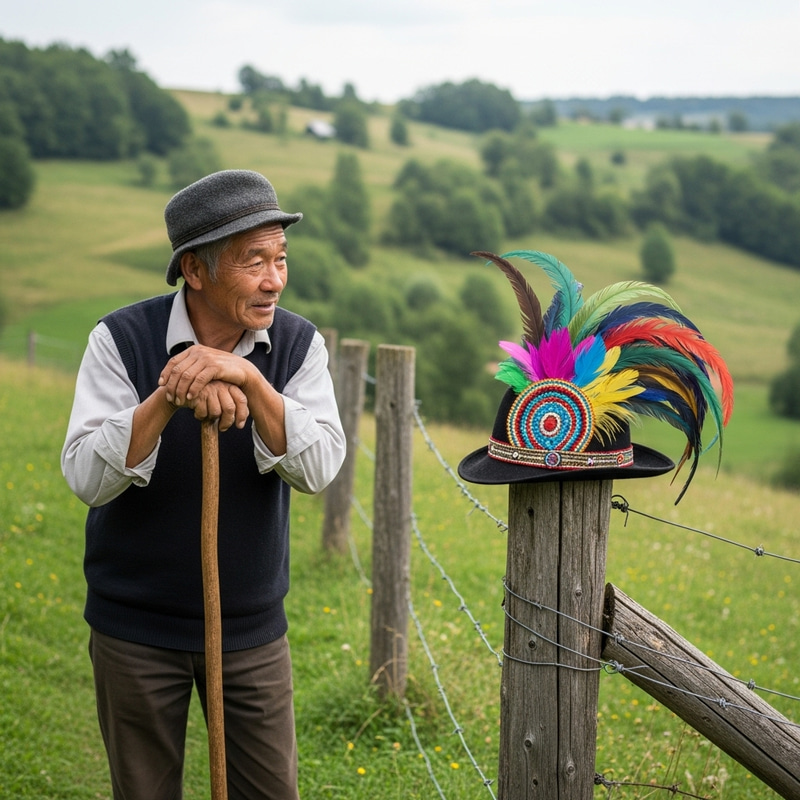 Shepherd Intrigued by Flamboyant Feathered Hat