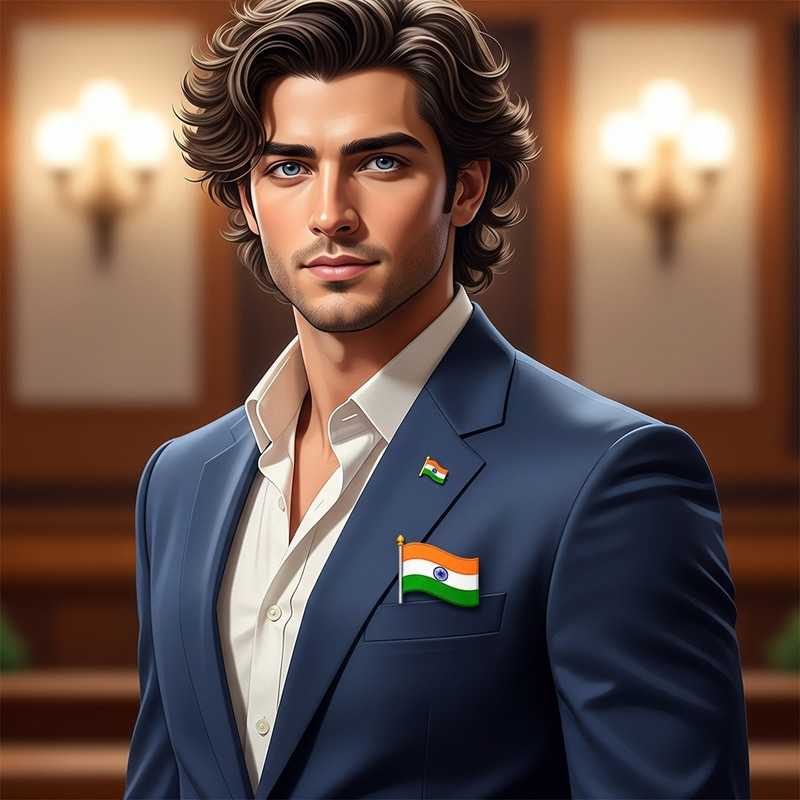 Patriotic Politician with Indian Flag at UN General Assembly Patriotic Politician with Indian Flag at UN General Assembly