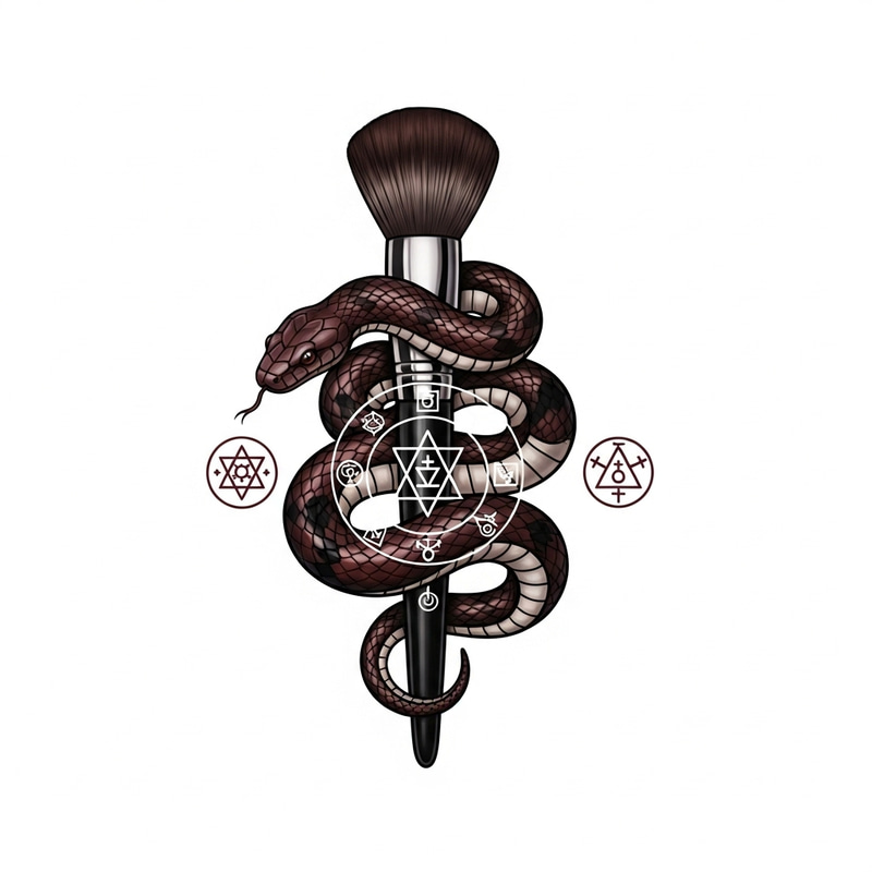 Serpent Makeup Brush Logo | Mystical Artistry in Burgundy Serpent Makeup Brush Logo | Mystical Artistry in Burgundy