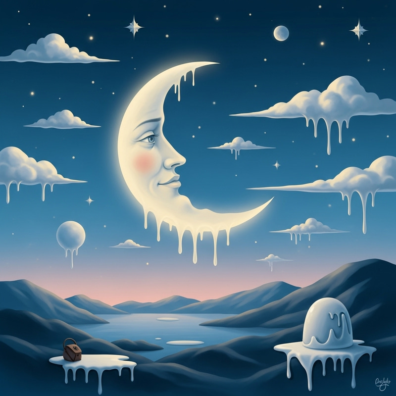 Surreal Moonlit Fantasy: Salvador Dali Inspired Dreamlike Sky
