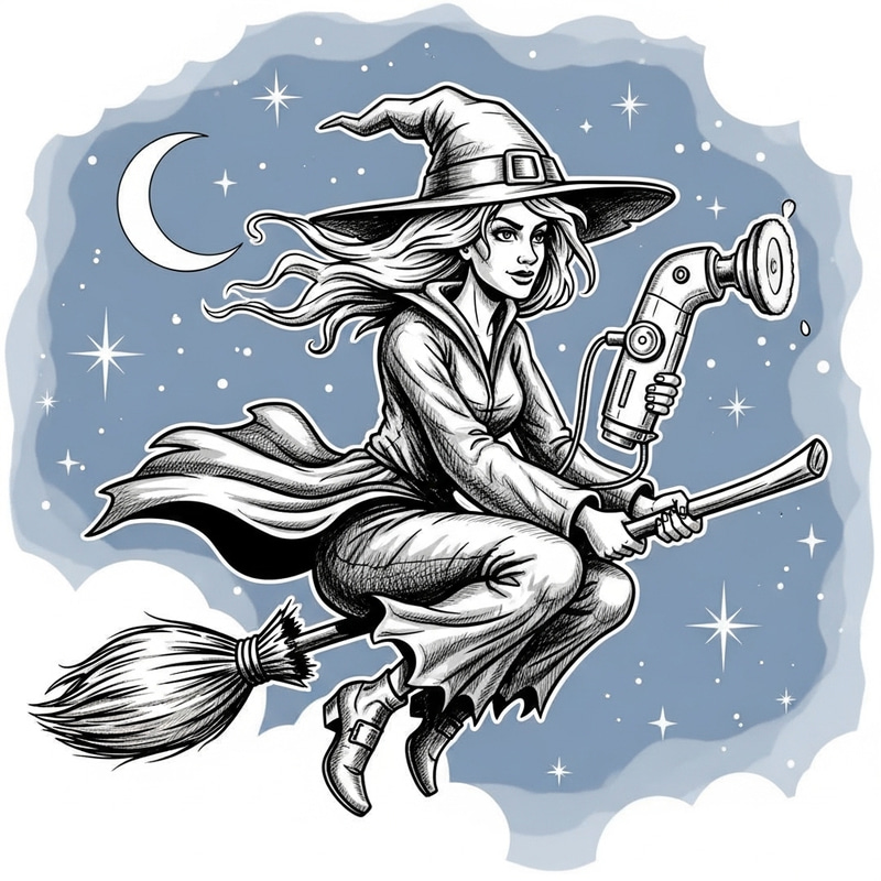 Witch Riding Broomstick with Polishing Machine - Magical Skate