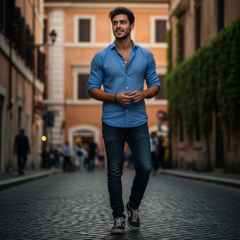 Young Italian Man in Stylish Casual Attire