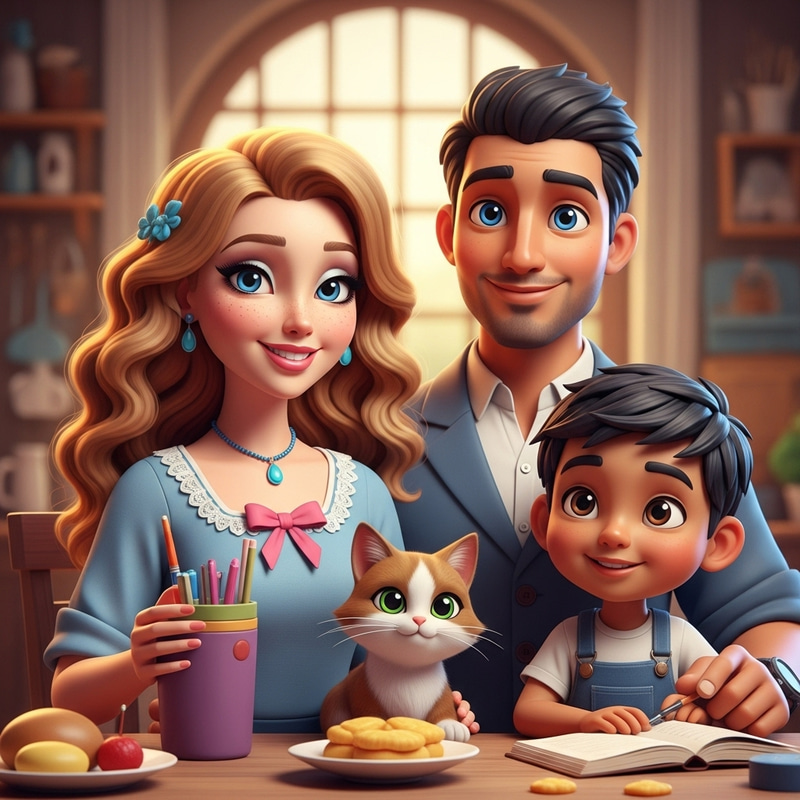 Charming 3D Family Illustration in Animation Style Charming 3D Family Illustration in Animation Style