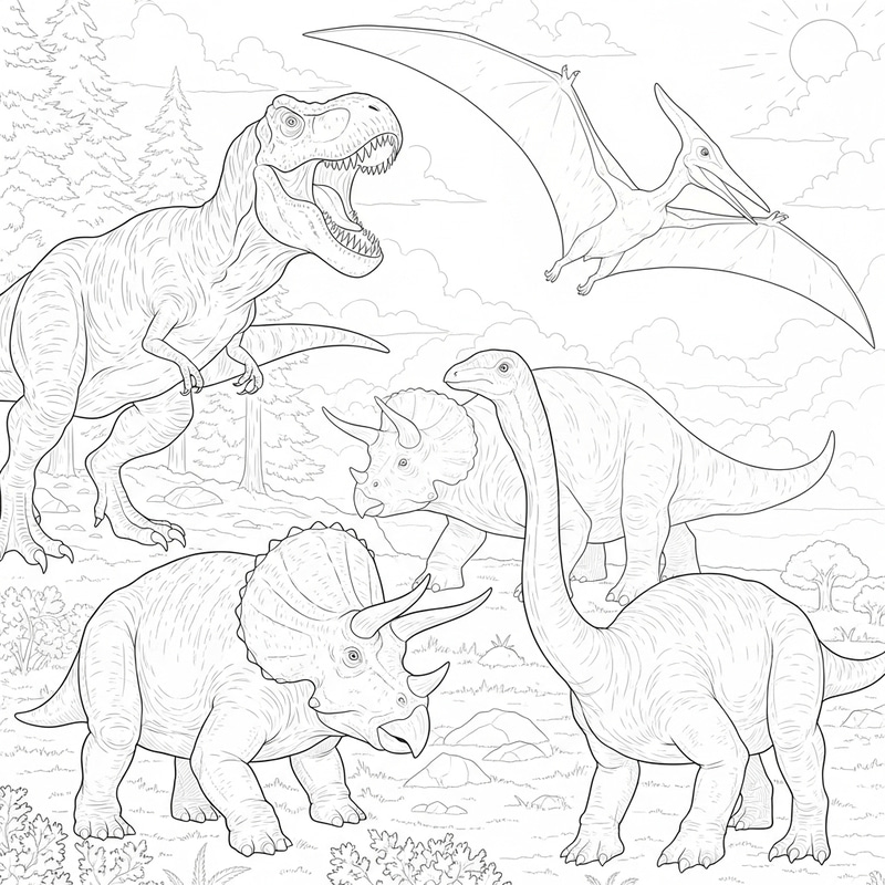Dinosaur Coloring Sheets: T-rex, Triceratops, Pterodactyl Dinosaur Coloring Sheets: T-rex, Triceratops, Pterodactyl