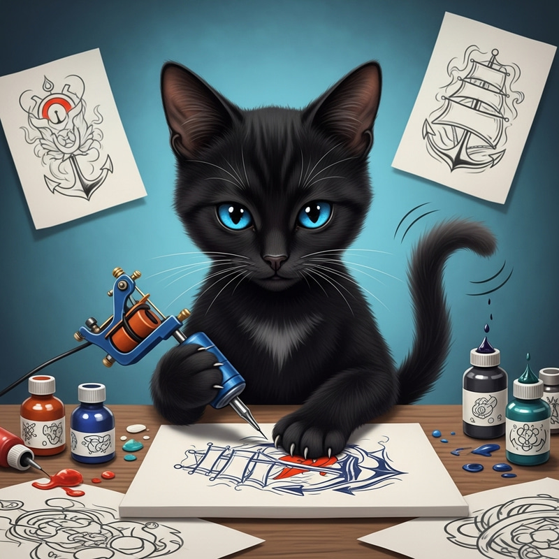 Majestic Cat Tattoo Artist Crafting Nautical Ink Masterpiece Majestic Cat Tattoo Artist Crafting Nautical Ink Masterpiece