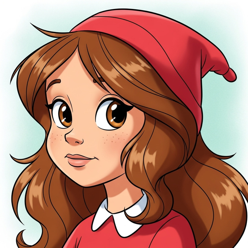 Pixar Style Drawing of Girl with Round Clear Eyes and Long Wavy Hair