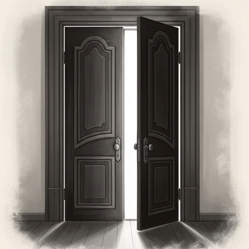 Vintage Poster Door Transition | Intricate Chiaroscuro Details Vintage Poster Door Transition | Intricate Chiaroscuro Details