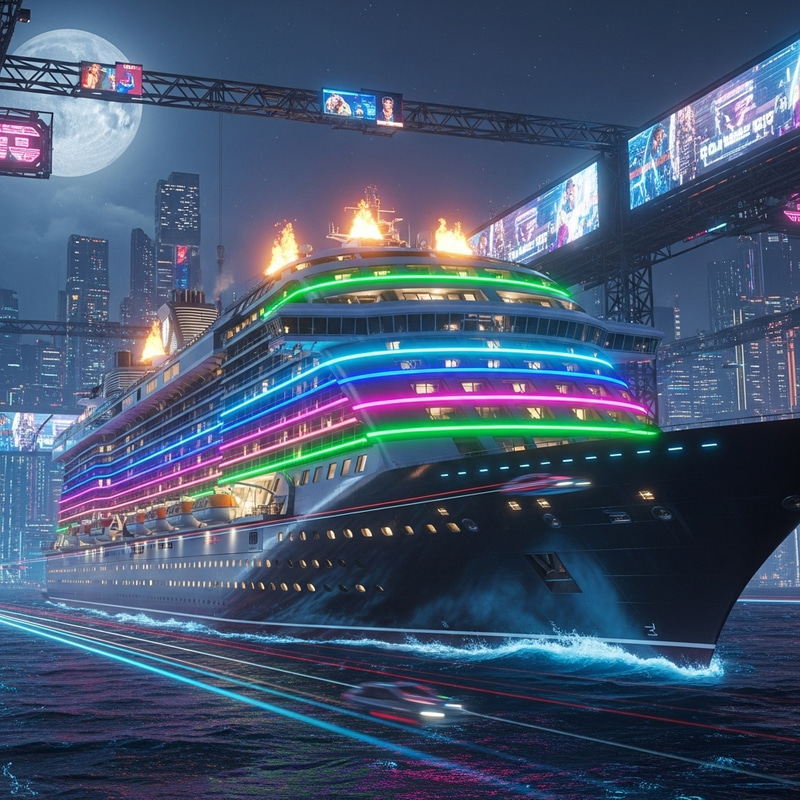 Cyberpunk Cruise Ship with Neon Lights Cyberpunk Cruise Ship with Neon Lights