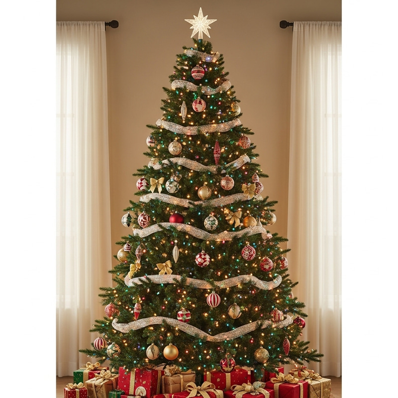Glowing Christmas Tree with Colorful Ornaments Glowing Christmas Tree with Colorful Ornaments