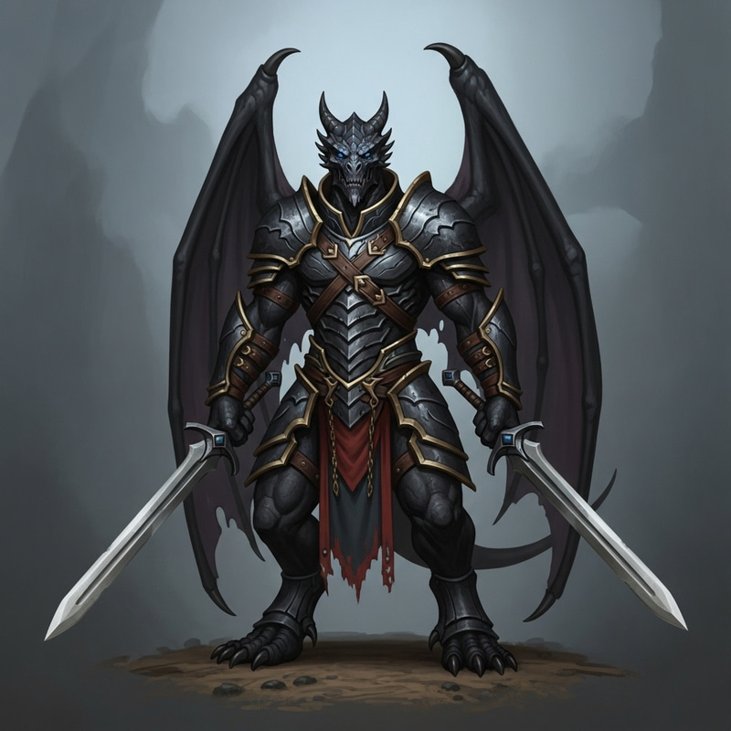 Dragonborn Paladin with Black Skin | Two Swords | Powerful Noble Warrior Dragonborn Paladin with Black Skin | Two Swords | Powerful Noble Warrior