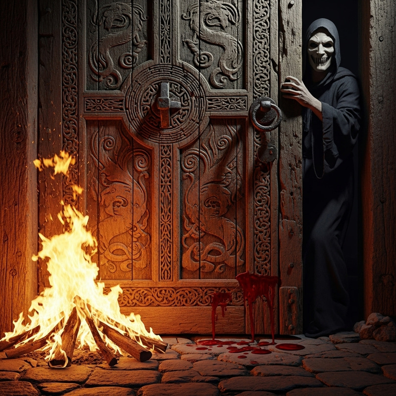 Ancient Door with Fire and Mystery