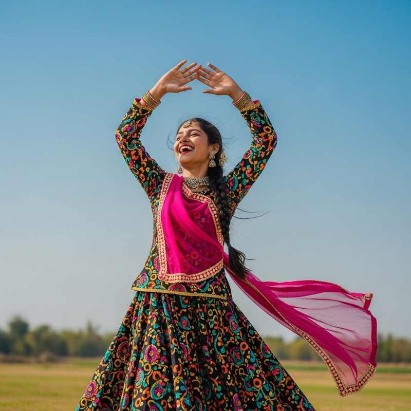 Joyful South Asian Girl Dancing in Colorful Attire Joyful South Asian Girl Dancing in Colorful Attire