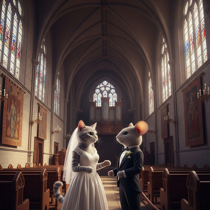 Whimsical Cat Wedding in Beautiful Gothic Church
