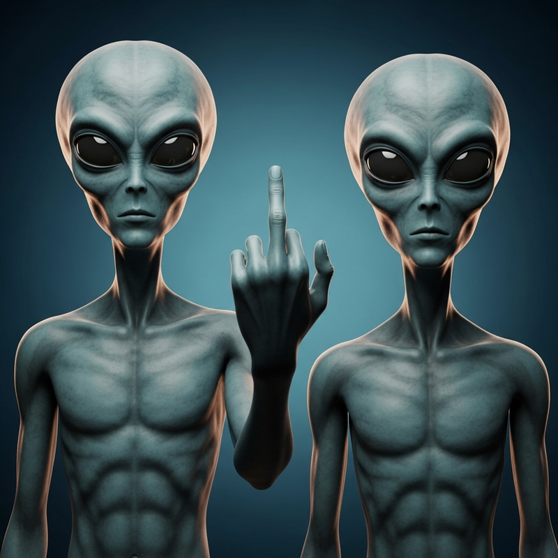 Funny Aliens Making a Rude Gesture