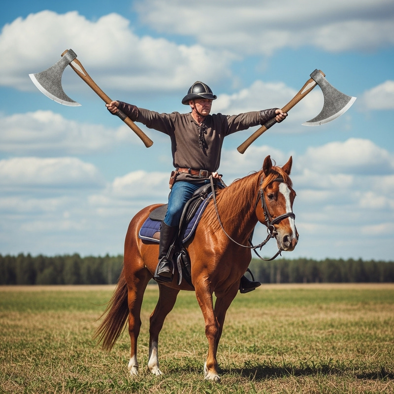 Surreal Man on Horseback with Ax Hands Surreal Man on Horseback with Ax Hands