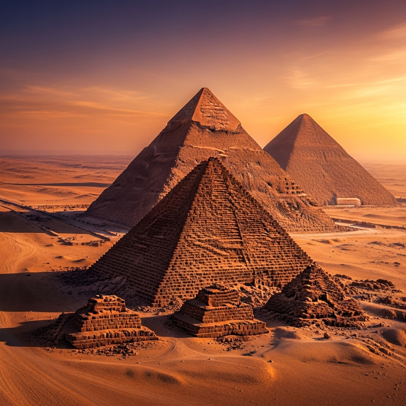 Awe-Inspiring Egyptian Pyramids at Sunset: Mystical Masterpiece Awe-Inspiring Egyptian Pyramids at Sunset: Mystical Masterpiece