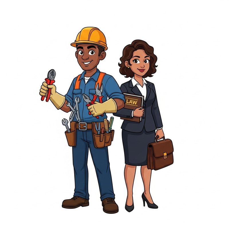 Brown Electrician and Lawyer Cartoon Couple