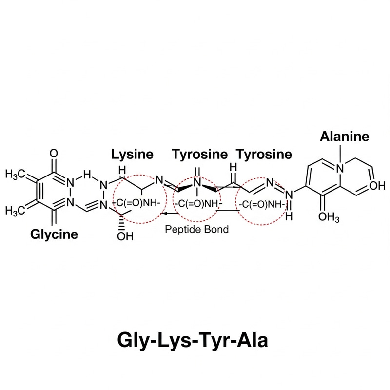 Detailed Glycine-Lysine-Tyrosine-Alanine Peptide Bond Diagram Detailed Glycine-Lysine-Tyrosine-Alanine Peptide Bond Diagram