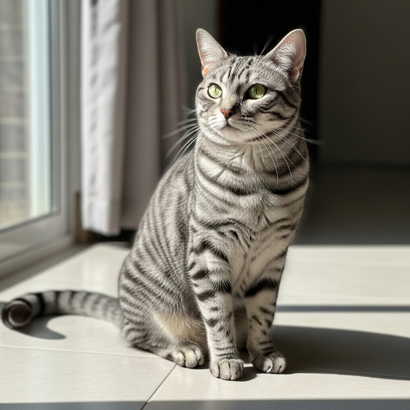Adorable Domestic Tabby Cat with Green Eyes