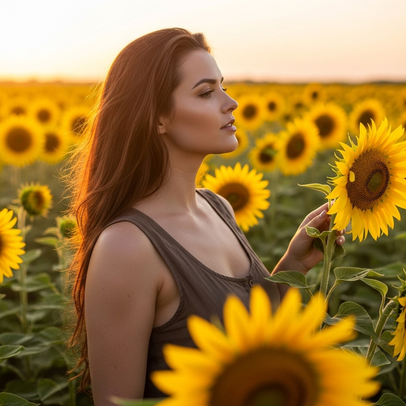 Ethereal Beauty: Curvaceous Woman in a Field of Sunflowers Ethereal Beauty: Curvaceous Woman in a Field of Sunflowers