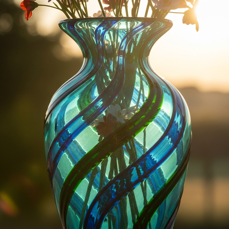 Exquisite Murano Glass Vase: Dancing Melodies in Blue and Green Shades