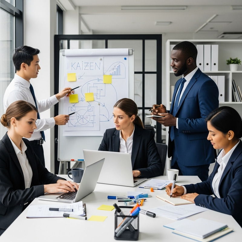 Diverse Professionals Implementing Kaizen Strategy in Office Meeting