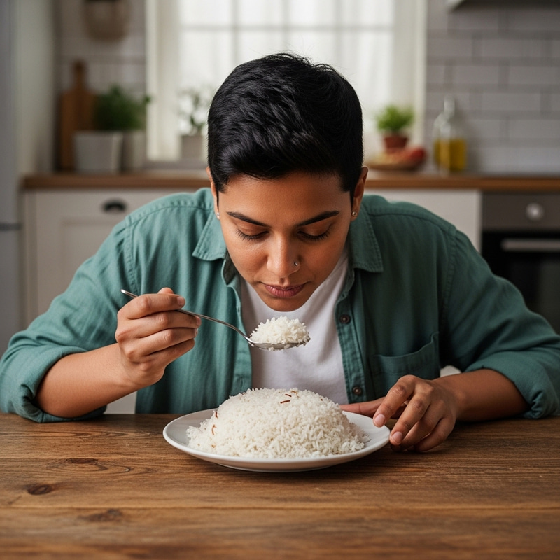 Person Enjoying Coconut Rice | Indonesian Cuisine Person Enjoying Coconut Rice | Indonesian Cuisine