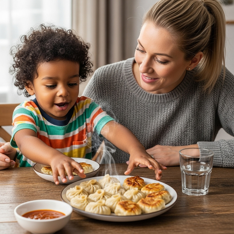Adorable Baby and Loving Mother Sharing Momos Adorable Baby and Loving Mother Sharing Momos