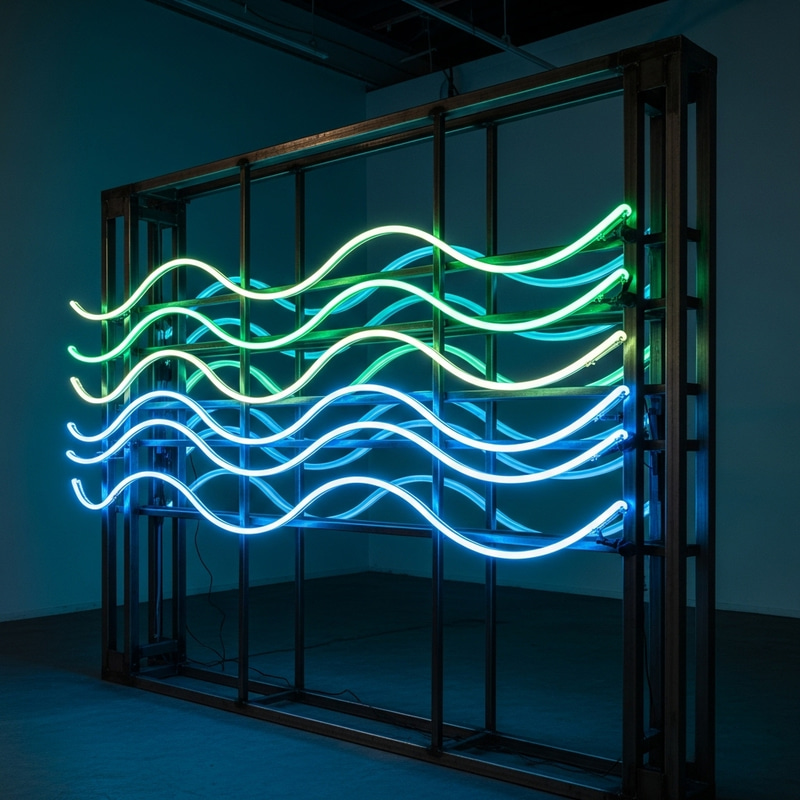 Mesmerizing Neon Waves Installation on Metal Frame Mesmerizing Neon Waves Installation on Metal Frame