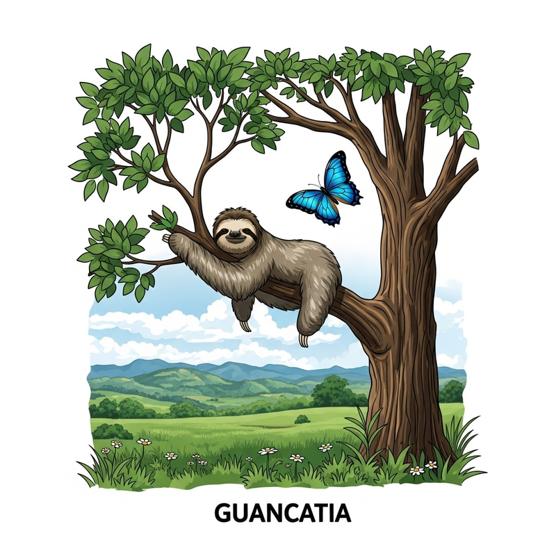 Guanacaste Rural Landscape with Sloth & Morpho Butterfly Guanacaste Rural Landscape with Sloth & Morpho Butterfly