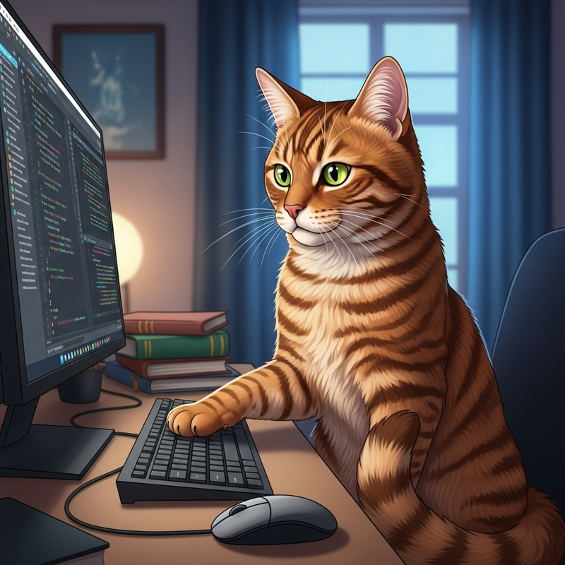 Funny Cat Coding Scene | Cat Coding Illustration Funny Cat Coding Scene | Cat Coding Illustration