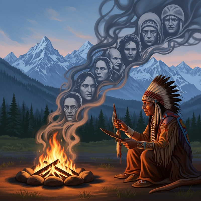 Native American Shaman Immersed in Spiritual Routine with Warrior Spirits Native American Shaman Immersed in Spiritual Routine with Warrior Spirits