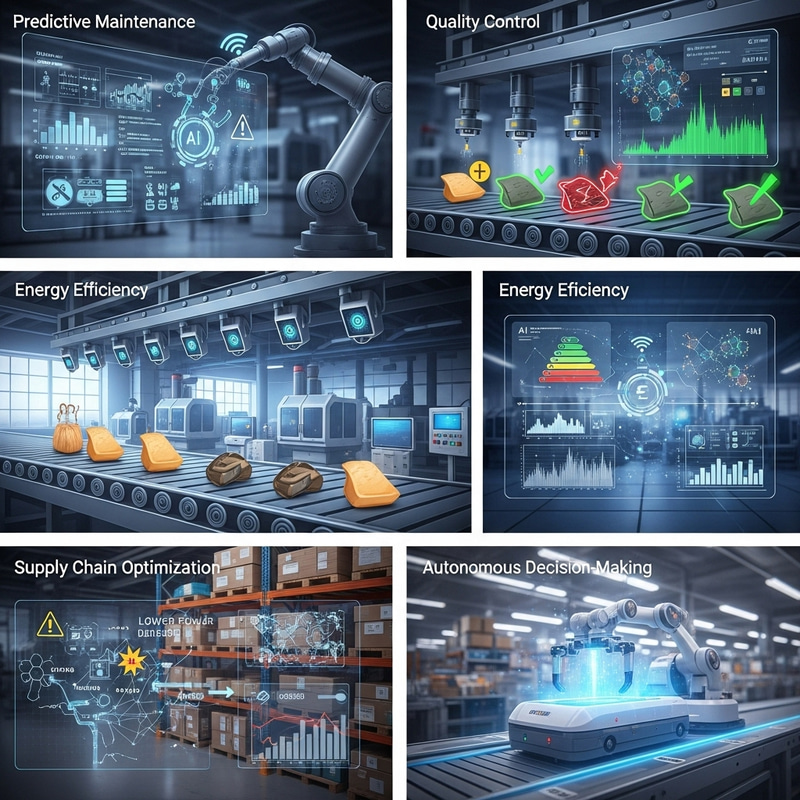 AI in Manufacturing: Optimizing IoT Devices for Predictive Maintenance, Quality Control, Energy Efficiency & Supply Chain Optimization AI in Manufacturing: Optimizing IoT Devices for Predictive Maintenance, Quality Control, Energy Efficiency & Supply Chain Optimization