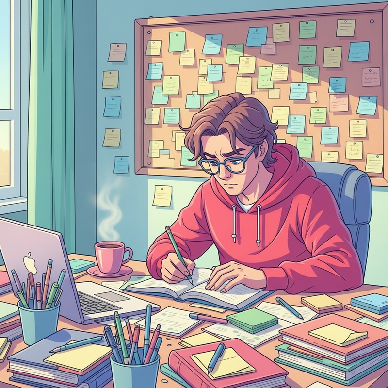 Playful Student Cartoon Depiction for Serious Study and Dedication Playful Student Cartoon Depiction for Serious Study and Dedication