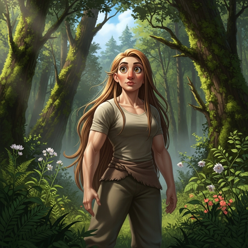 Beautiful Woman with Long Hair in Enchanted Forest | Captivating Portrait