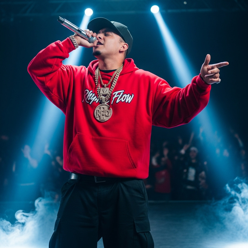 Hispanic Rapper with Glook - Stylish Outfit and Microphone