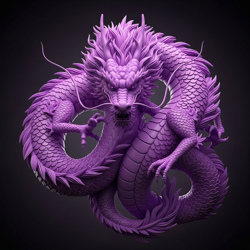 Detailed 3D Asian Purple Dragon Artwork | Coiled Pose & Vivid Textures Detailed 3D Asian Purple Dragon Artwork | Coiled Pose & Vivid Textures