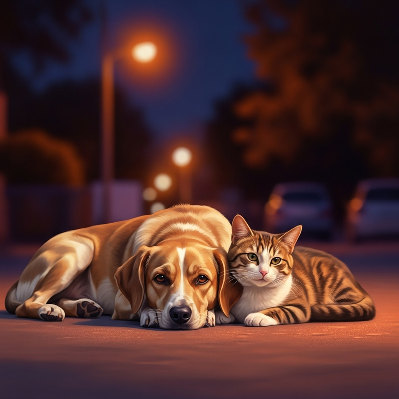 Cat and Dog Urban Street Art Fusion
