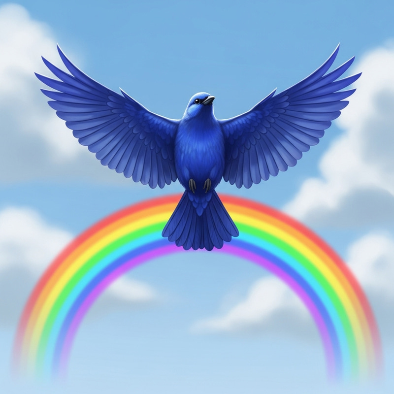 Majestic Blue Bird Soaring Across the Rainbow Majestic Blue Bird Soaring Across the Rainbow