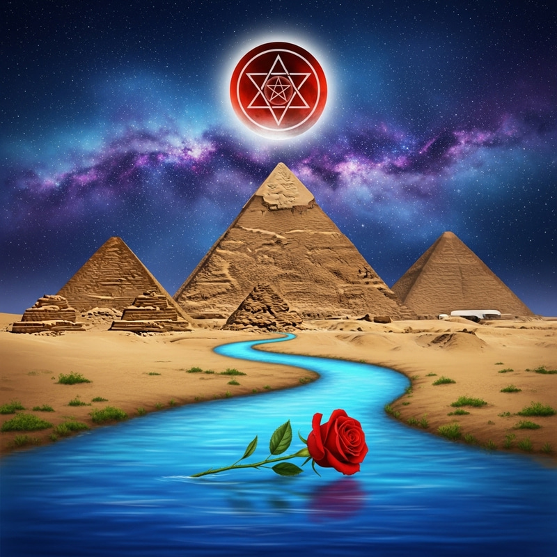 Vibrant Cosmic Art: Pyramids and a Blood Moon Vibrant Cosmic Art: Pyramids and a Blood Moon