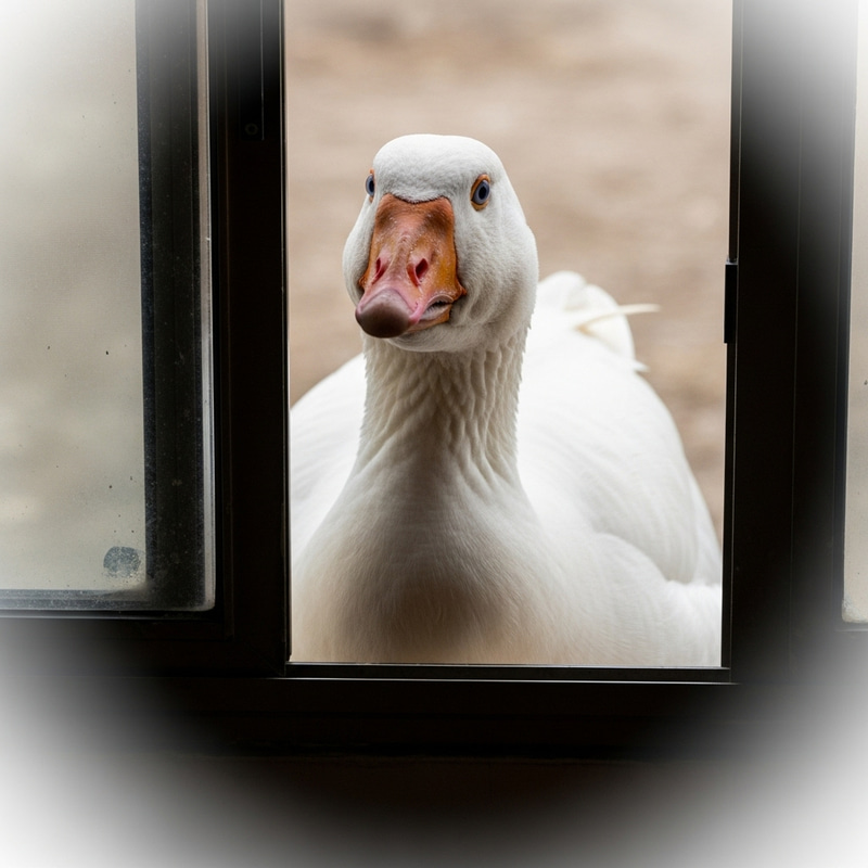 White Goose Peeking Through Window