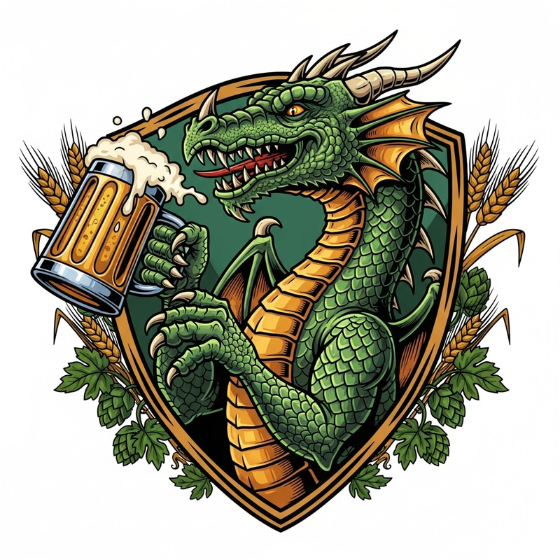 Dragon Brewery Emblem with a Beer-Drinking Dragon Dragon Brewery Emblem with a Beer-Drinking Dragon